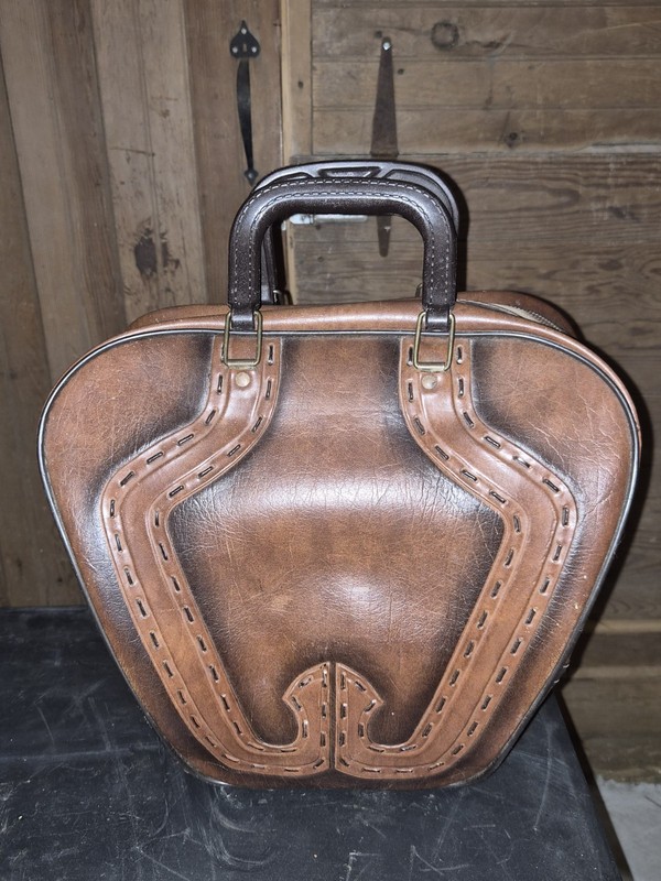 Vintage Bowling Ball Bag  Brown Faux Leather Scovill Zippers