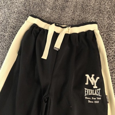 Everlast Pants Mens Large Black Track Knit Elastic Waist Side Stripe NY Logo