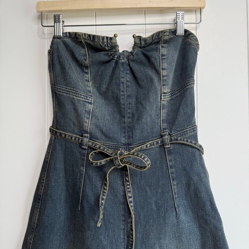 Free People jumpsuit one-piece denim strapless wide-leg cotton 0 - Picture 2 of 8