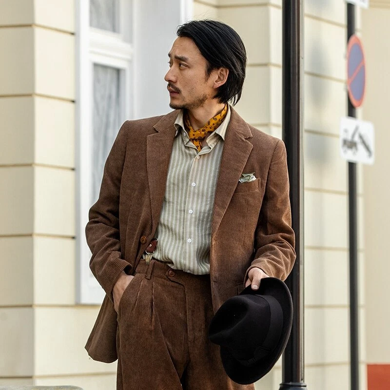 Trajes de pana para hombre estilo británico 2 piezas formal boda negocio causal graduación Foto 4 de 4