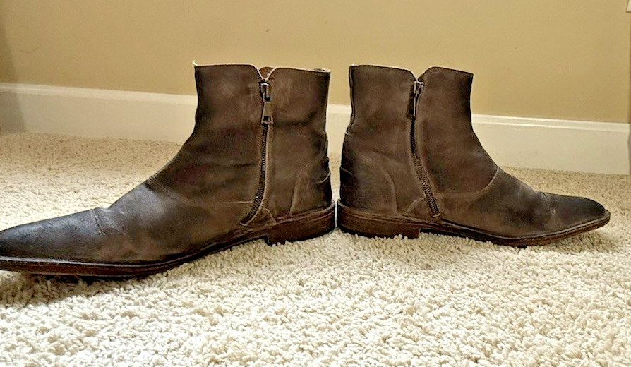 John Varvatos Distressed Brown Gray Sueded Leather Ankle Zip  display picture 2