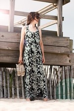 loft women's size M navy white floral sleeveless smocked wrap maxi dress