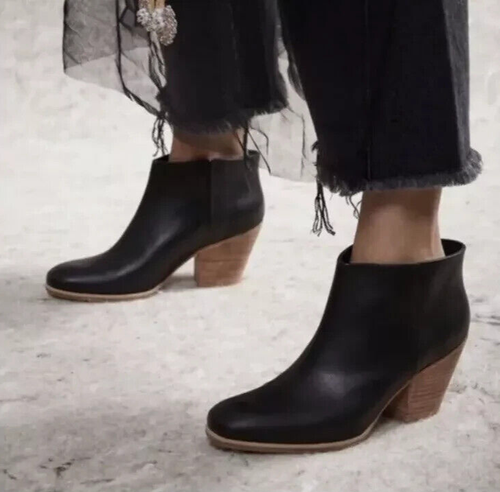 Rachel Comey Mars Black Leather Chunky Heel Ankle Boots Women’s Size 8.5