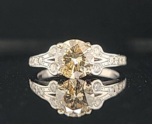 Vintage 14k White Gold Engagement Ring 1.28ct. Natural Champagne Round Diamond   - Picture 12 of 16