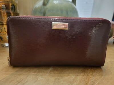 Kate Spade Bixby Place Neda Patent Leather Wallet Chocolate Cherry Used 