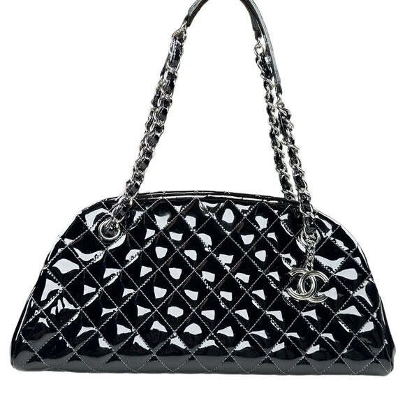 Chanel CC Mademoiselle Black Patent Quilted Bowler Shoulder 2-Way Strap Purse