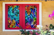 3D Painted 1686NAO Window Film Print Sticker Cling Stained Glass UV Block Fa