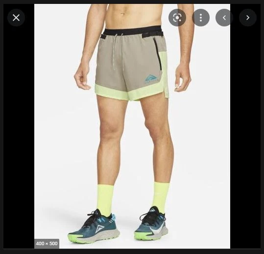 NEW MENS L LARGE NIKE TRAIL RUN RUNNING SHORTS 2in1 5inch LIME GRAY DN4480 736