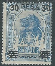 1923 SOMALIA LION OVERPRINTED 30 B ON 25 CENTS ON 2 1/2 A MH * - I48-2