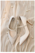 NEW Shoes De Blanc white satin wedding shoes, 3.5 in 9cm , size 6 230mm 