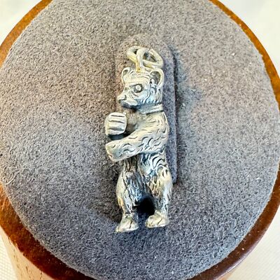 Vintage massiver Sterlingsilber 925 dreidimensionaler Bär Anhänger Größe 2'' Länge