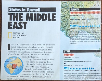 National Geographic Map States in Turmoil: The Middle East  1991