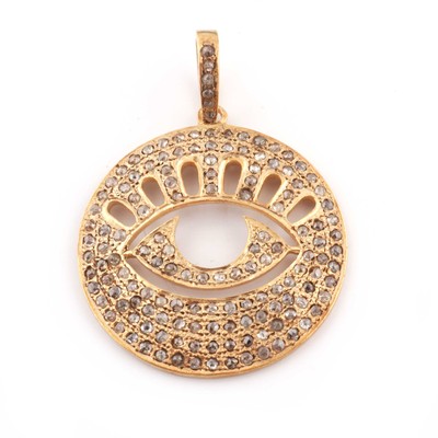 Natural Pave Diamond Eyebrow With Eye Charm Pendant 925 Silver Fine Jewelry