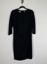 Vince Faux Wrap Dress Size Large Black Tie Front Drape Button Back Shift Modest