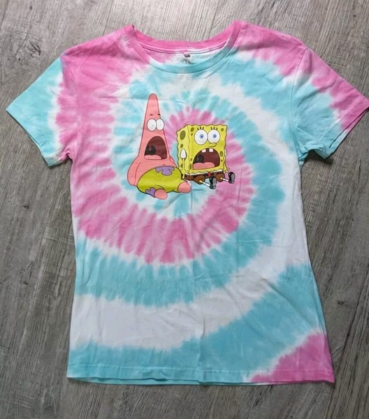 Spongebob Squarepants Womens T-Shirt Size XS Tie-Dye Crew Neck Top (B253)