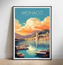 Printable wall art, Monaco, Retro Travel Poster