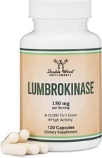 Lumbrokinase Enzymes Supplement - 120 Capsules (Max Activity 10,000 Fu/Gram) 150