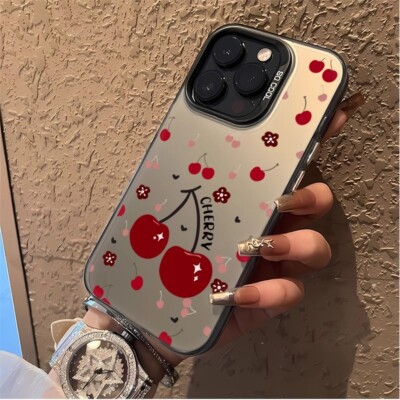 Case For iPhone 16 Pro Max 15 14 13 12 11 XR XS 7 8 Cherry Glitter Phone Cover