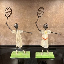 Set of 2 Vintage Manuel Felguerez Tennis Player Male & Female Metal Sculptures