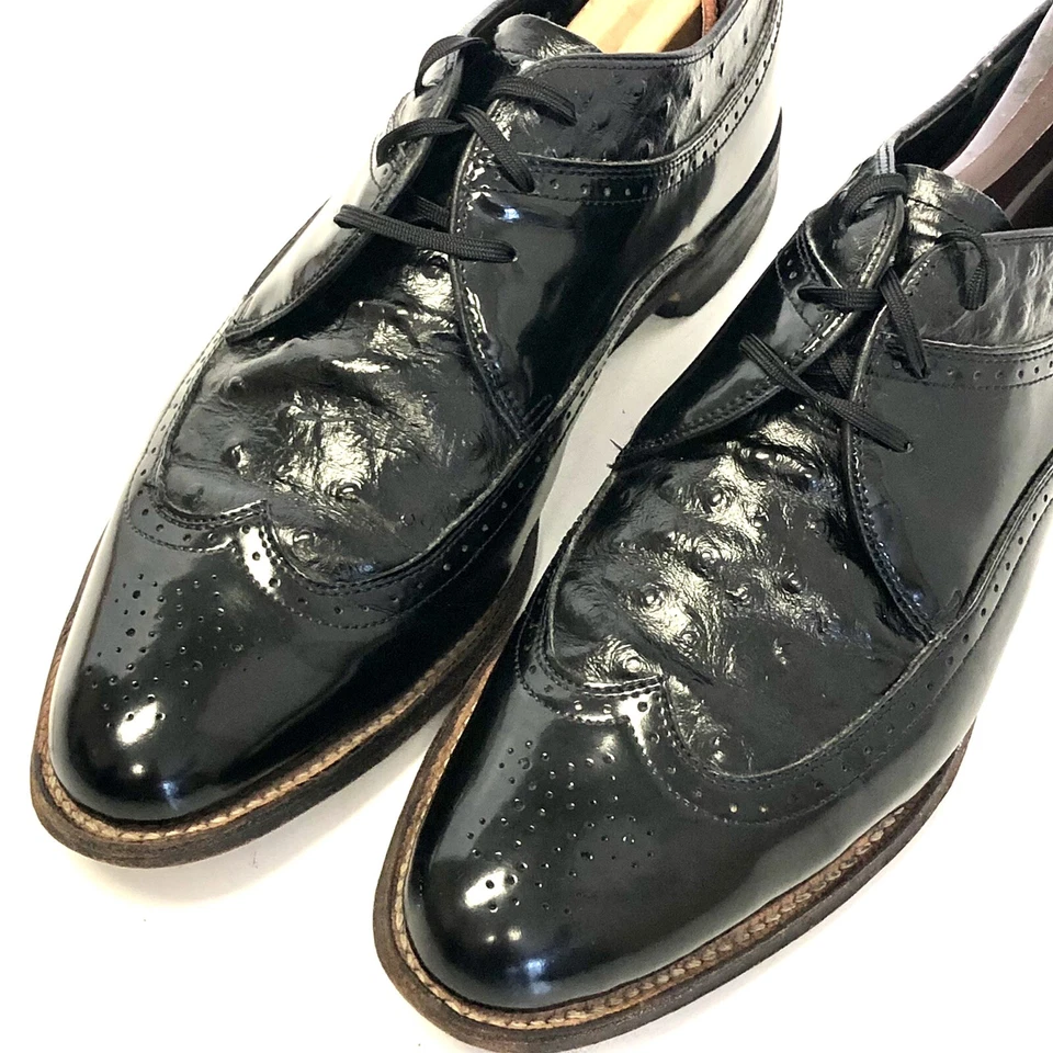 Vtg Stacy Adams Leather OSTRICH Grain ROCKABILLY Dress Shoe WINGTIP Oxford 8.5 - Image 4 of 4