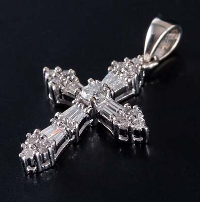 Name Necklace Womens Custom Diamond Cross Pendant 14k White Gold