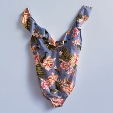 NWT Floral Kona Sol Swimsuit SIZE Large One Piece High Coverage Strappy blue