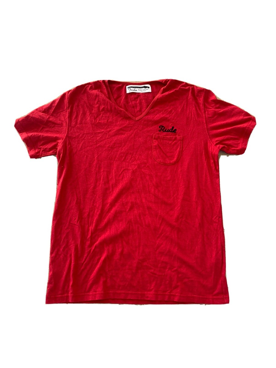 RUDE GALLERY x FENDER Collab V Neck T-Shirt Chest Pocket Men