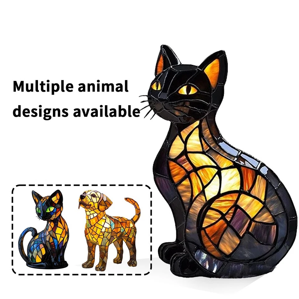Perros Gato Lámpara LED Lámpara Manchada Resina Mesa Luz Nocturna Brillo Decoración Regalo Foto 4 de 4