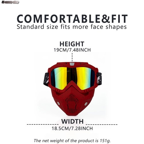 Motorcycle Goggles Motocross Detachable Face Mask ATV MTB Racing Safety Eyewear - Foto 8 di 19