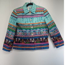Coldwater Creek Womens Petite Small Blue Mixed Print Cotton Button Front Jacket