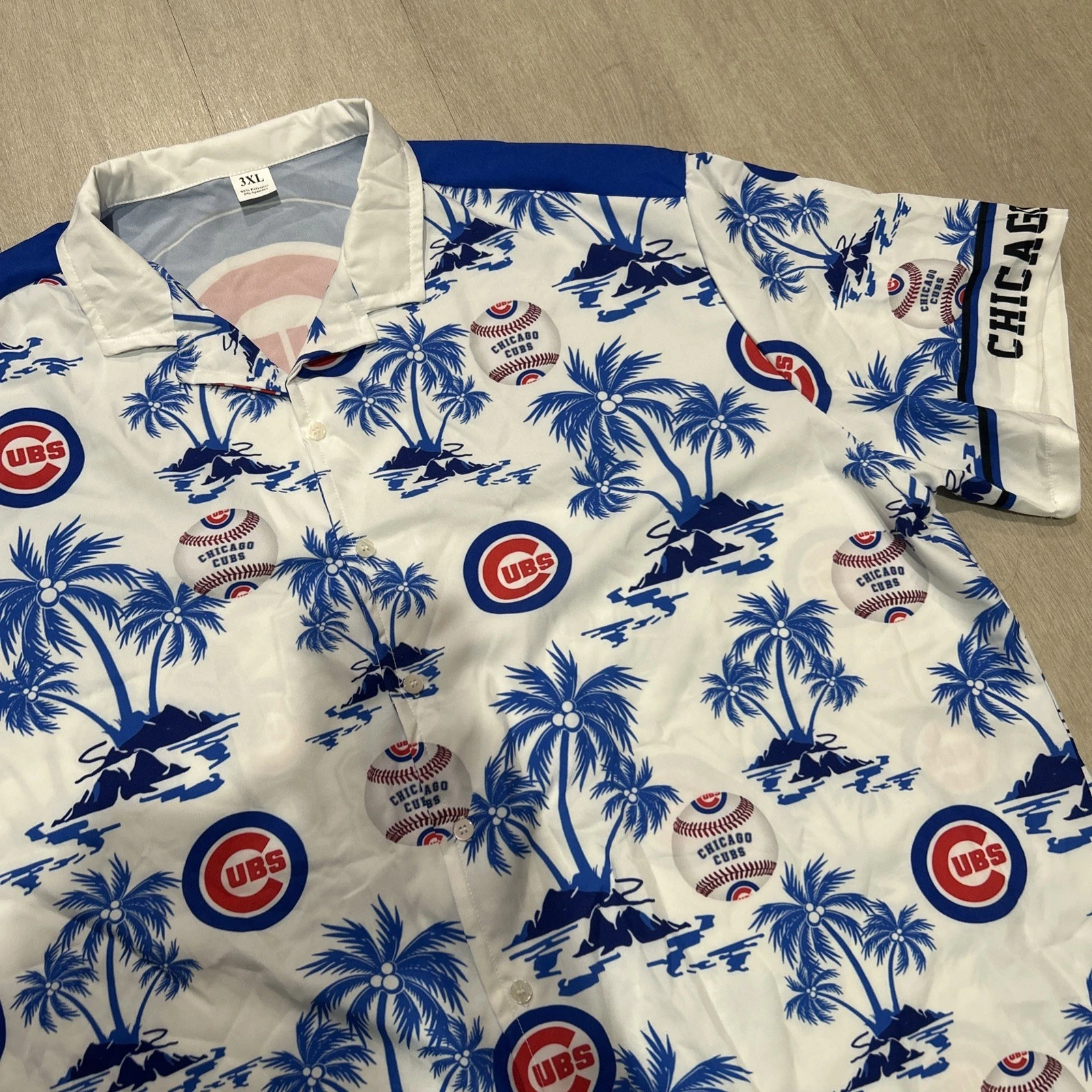 Chicago Cubs Floral Palm Tree Hawaiian Button Up Shirt 3XL Blue/White
Opens in a new window or tab