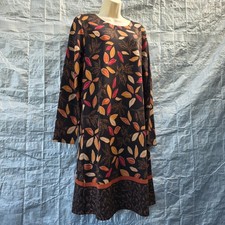 Isle Collection Leaf Print Tunic Dress UK 16 Stretch Long Sleeve Knee Length New