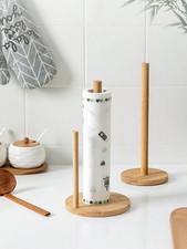 Wooden Roll Paper Towel Holder Tissue Vertical Stand Paper Kitchen Storage Rack