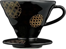 Hario V60 02 Ceramic Coffee Dripper Shippo Japanese Pattern Black Made in Japan