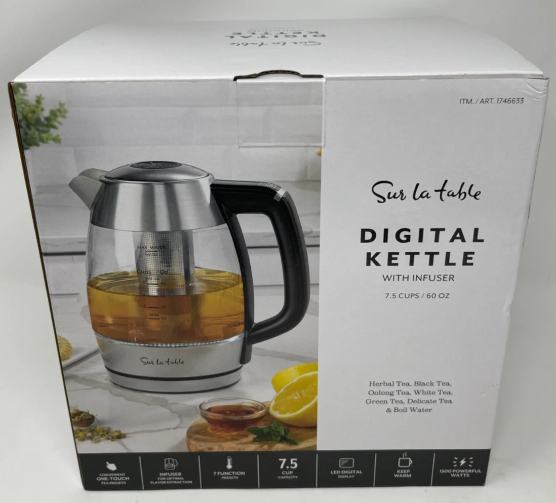 Sur La Table Digital Kettle with Infuser SLT-4408 7.5 Cups 7 Functions LED Displ