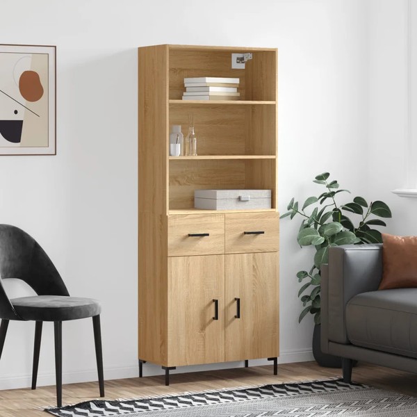 Schmales Highboard Sonoma-Eiche 69,5X34X180 Cm Holzwerkstoff FüR Wohnzimmer-image