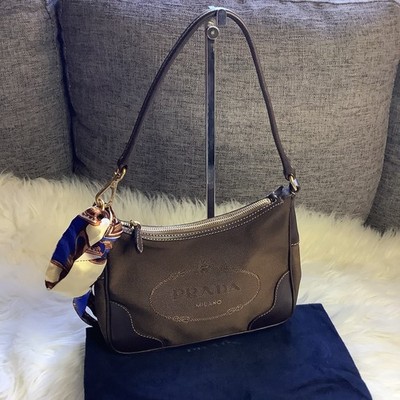 Prada Brown Logo Jacquard Mini Hobo bag