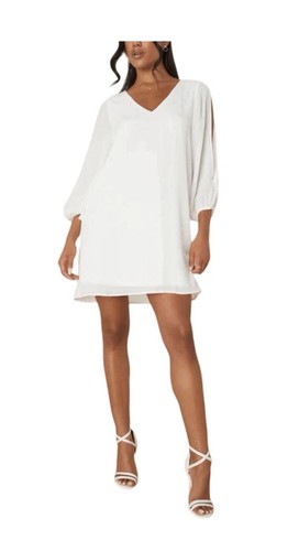 Lulus Shifting Dears Long Sleeve Mini Dress Size large White Mini Cutout Sleeves