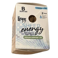 L’eggs Sheer Energy Control Top Compression Pantyhose Tan Medium Support 2 Pair