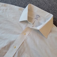 Brooks Brothers Shirt Men's 17 35 Regent White Blue Check Non Iron Supima