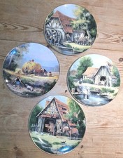 Complete Set of 4 Decorative Plates - Village Life. English Fine China. Vintage