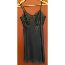 Vintage 1950s Van Raalte Full Slip Suavette Lace Trim Noir Coquette Gothic Noir