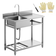 Outdoor Stainless Steel Kitchen Sink Freestanding Sink Single Bowl Cold and Hot