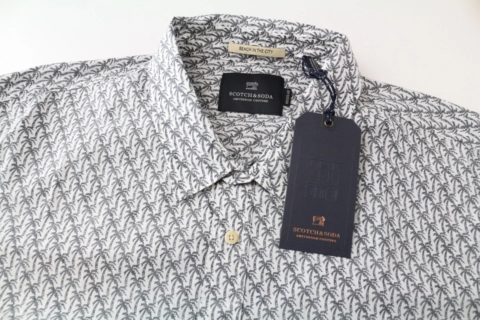 Scotch & Soda AMS Couture Chemise Homme 2XL Blanc Coton Palm Motif Manche Longue - Photo 1/4