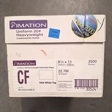 Imation CF-20 105# White Tag Carbonless 20lb 8.5"x11" 10 Reams 2500 Sheets