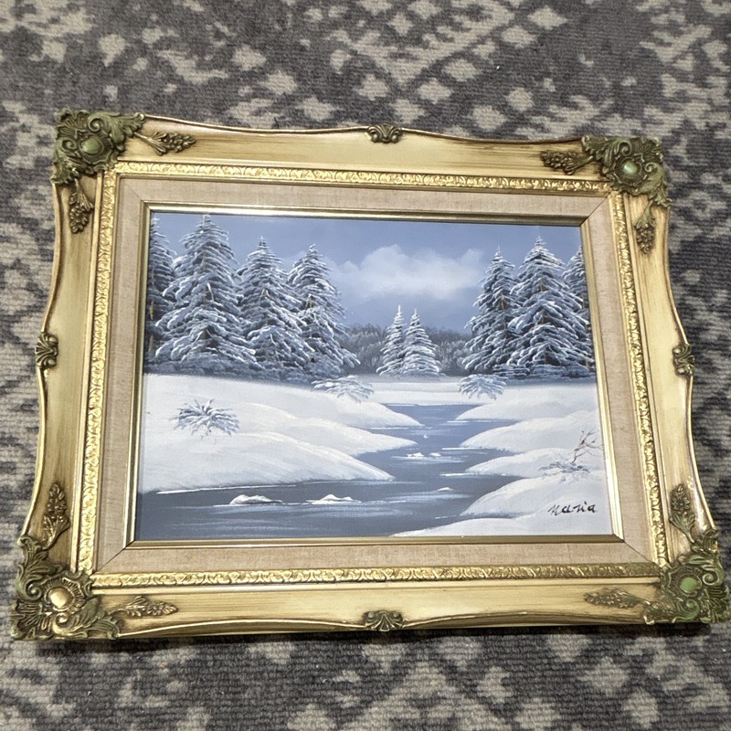 Maria Signed OOAK Original Framed Realism Winter Landscape Painting with Frame