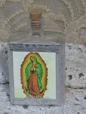 Vintage Our Lady of Guadalupe Glass Holy Water Bottle 3 inches X 1-3/4 inches