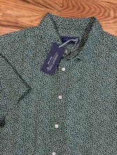 NWT Vineyard Vines Men Linen 100 Green White Button Down Short Sleeve Large