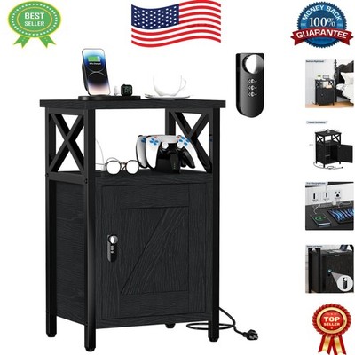 Sturdy Engineered Wood Nightstand with Lock, USB Charging Station & Drawers