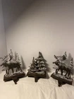Cast Iron Moose Christmas Trees Stocking Holder Hanger Set Of 3 Three